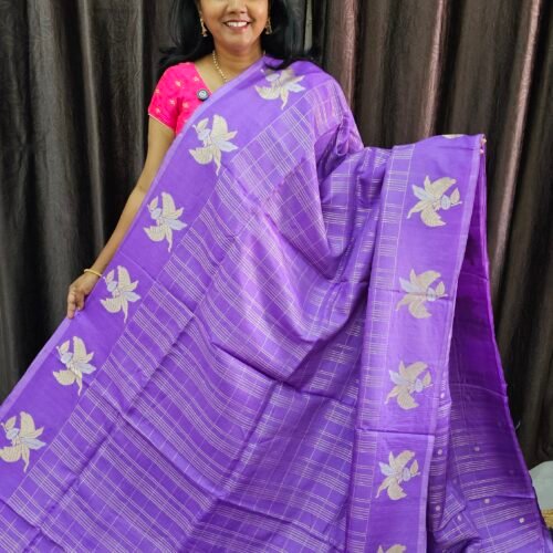 Lavender Pure Matka Jute Saree with Elegant Checks and Rich Pallu