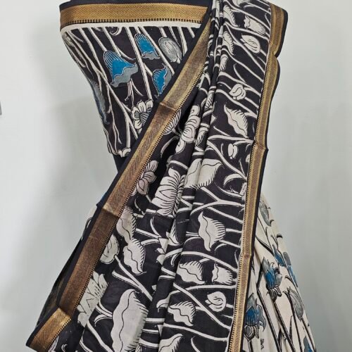 Pure Handloom Chennuri Silk Kalamkari Half Saree Set – Unstitched Fabric