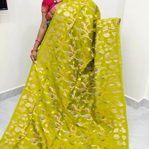 Exclusive Paper Silk Lightweight Pattu Saree with Jamdani Weaves - Green