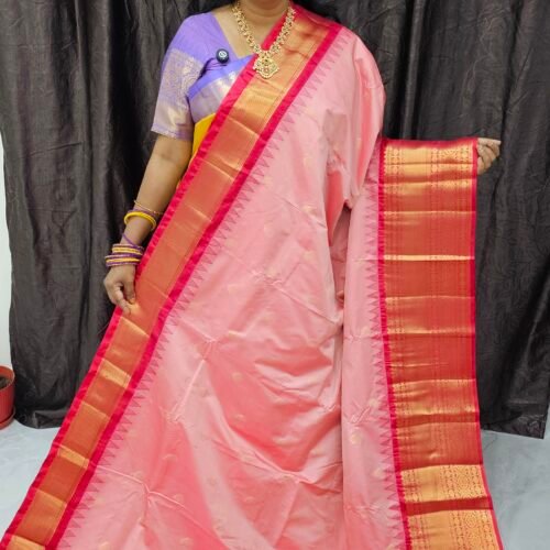 Premium Kanchi Gadwal Saree in Peach Pink with Zari Butties and Contrast Border - KG1861-2