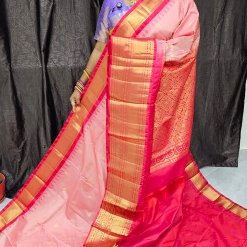 Premium Kanchi Gadwal Saree in Peach Pink with Zari Butties and Contrast Border - KG1861-2