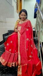 Red Pure Chiffon Saree with Chakra Embroidery Butties and Rich Zari Border – PCR2661 by Sasu Fashions