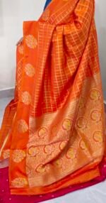 Orange Mango Silk Saree with Meena Weaving and Peacock Butties – RMC2561