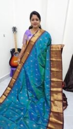 Premium Peacock Blue Kanchi Gadwal Silk Saree with Contrast Zari Border and Rich Pallu