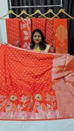 RW Mango Silk Saree in Orange – POT071 with Ocean Border and Brocade Blouse