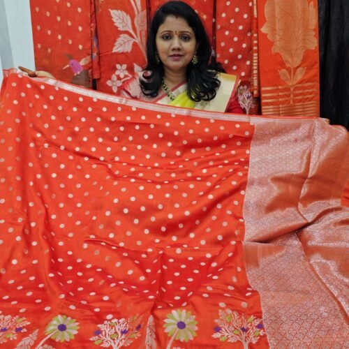 RW Mango Silk Saree in Orange – POT071 with Ocean Border and Brocade Blouse