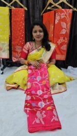 Pink Paper Silk Saree with Jamdani Weaves – PSA073