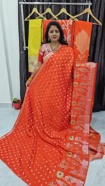 RW Mango Silk Saree in Orange – POT071 with Ocean Border and Brocade Blouse