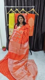 RW Mango Silk Saree in Orange – POT071 with Ocean Border and Brocade Blouse