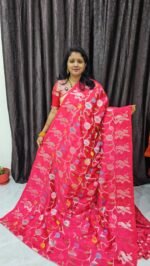 Pink Paper Silk Saree with Jamdani Weaves – PSA073