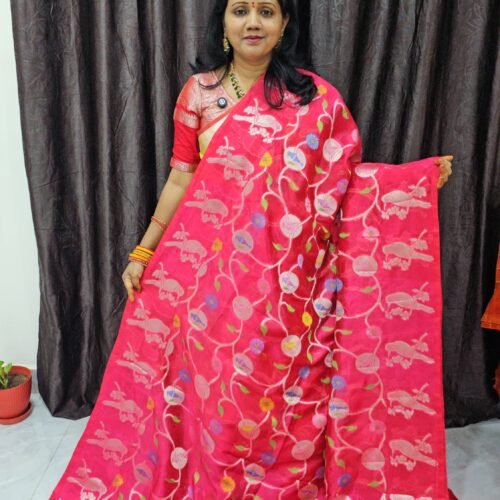 Pink Paper Silk Saree with Jamdani Weaves – PSA073