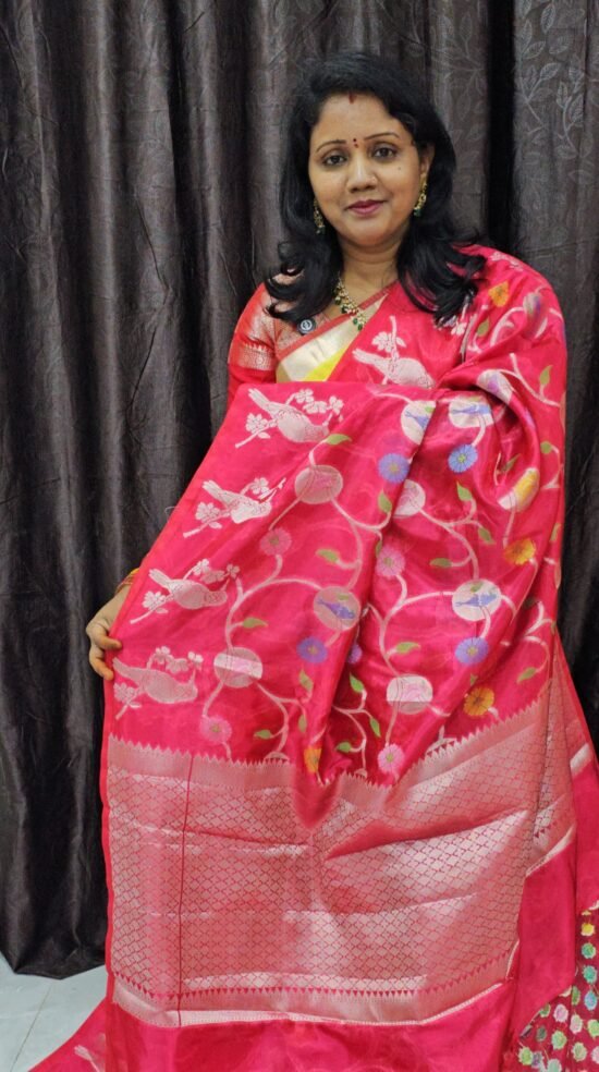 Pink Paper Silk Saree with Jamdani Weaves – PSA073