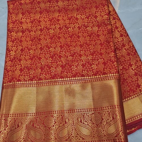 Varalakshmi Pooja Kanjivaram Saree in Red with Contrast Kanchi Border - RK1571