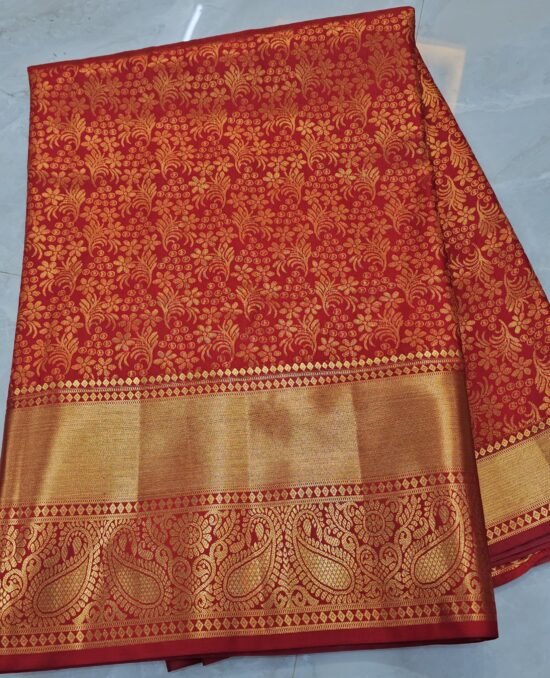 Varalakshmi Pooja Kanjivaram Saree in Red with Contrast Kanchi Border - RK1571
