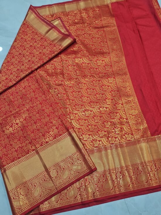 Varalakshmi Pooja Kanjivaram Saree in Red with Contrast Kanchi Border - RK1571