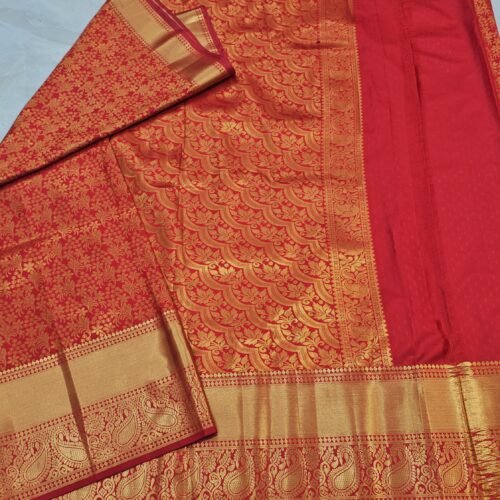 Varalakshmi Pooja Kanjivaram Saree in Red with Contrast Kanchi Border - RK1571
