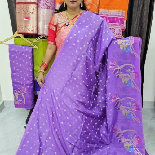 Lavender paper silk saree with Jamdani weaving – lightweight pattu look – PS7251