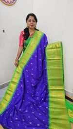 KG2871-1 – Blue with Green Border Kanchi Gadwal Saree with Turning Border and Grand Zari Pallu