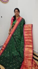 KG2871 – Bottle Green Kanchi Gadwal Saree with Turning Border and Grand Zari Pallu