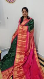 KG2871 – Bottle Green Kanchi Gadwal Saree with Turning Border and Grand Zari Pallu