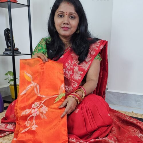 Orange Paper Silk Jamdani Saree PSJ14 – Lightweight Pattu Saree with Rich Pallu