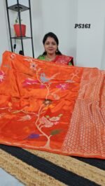 Orange Paper Silk Jamdani Saree PSJ14 – Lightweight Pattu Saree with Rich Pallu