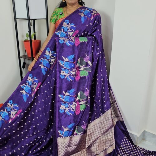 Purple Paper Silk Lightweight Pattu Saree with Zari Butties and Jamdani Border – Sasu Fashions