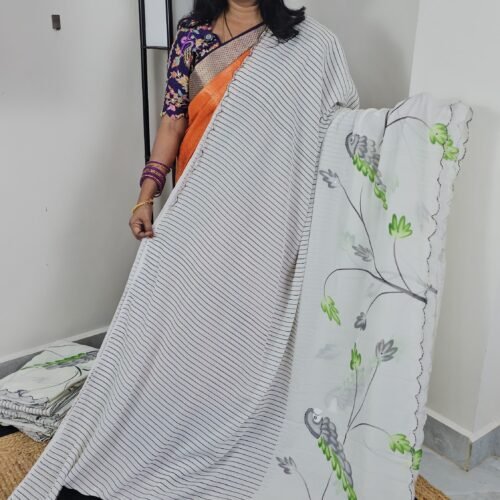 Cocktail Designer Saree | Handbrush Floral with Cutwork Border – New Edition