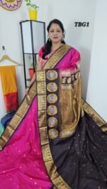 Premium Gadwal Turning Border Silk Saree TBG1 – Pink with Brown Contrast and Meena Weaving