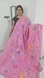 Pink Paper Silk Jamdani Saree PSJ13 – Lightweight Pattu Saree with Butties Blouse
