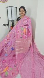 Pink Paper Silk Jamdani Saree PSJ13 – Lightweight Pattu Saree with Butties Blouse