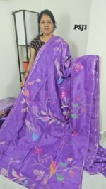 Purple Paper Silk Jamdani Saree PSJ12 – Lightweight Pattu Saree with Butties Blouse