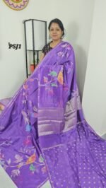 Purple Paper Silk Jamdani Saree PSJ12 – Lightweight Pattu Saree with Butties Blouse