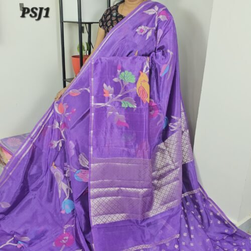 Purple Paper Silk Jamdani Saree PSJ12 – Lightweight Pattu Saree with Butties Blouse