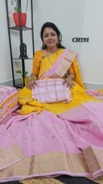 xclusive Premium Chinnon Saree CH191 in dual shade yellow and pink full view