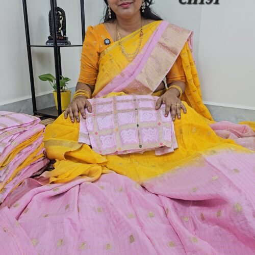 xclusive Premium Chinnon Saree CH191 in dual shade yellow and pink full view