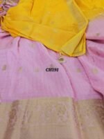xclusive Premium Chinnon Saree CH191 in dual shade yellow and pink full view