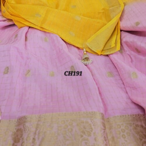 xclusive Premium Chinnon Saree CH191 in dual shade yellow and pink full view
