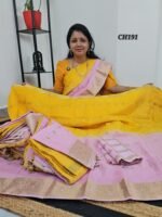 xclusive Premium Chinnon Saree CH191 in dual shade yellow and pink full view