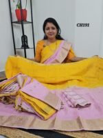 xclusive Premium Chinnon Saree CH191 in dual shade yellow and pink full view