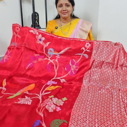 Lightweight Paper Silk Pattu Saree Red Jamdani RPS191