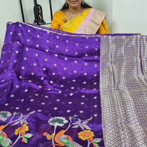 Lightweight Paper Silk Pattu Saree PBS192 purple Jamdani