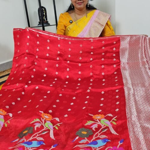 Lightweight Paper Silk Pattu Saree RBPS1 red Jamdani