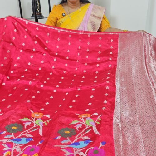 Lightweight Paper Silk Pattu Saree PBPS2 bright pink Jamdani