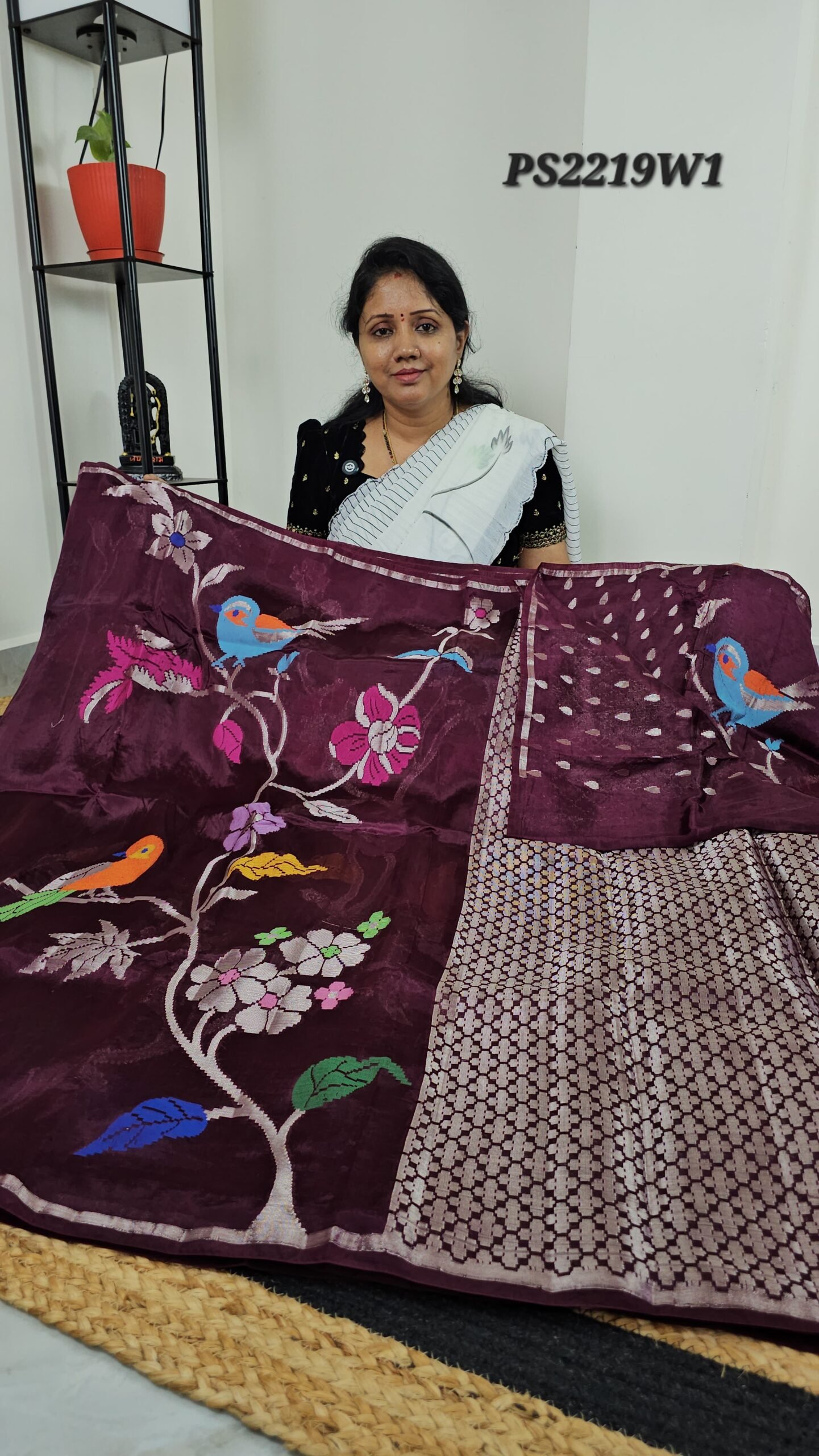 20250924_145453 Paper Silk Pattu Saree maroon with Jamdani, kaddi border – PS2219W1 Hyderabad