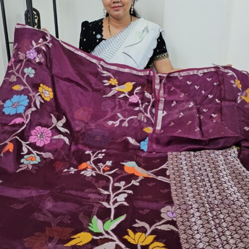 Paper Silk Pattu Saree maroon with Jamdani, kaddi border – PS2299 Hyderabad