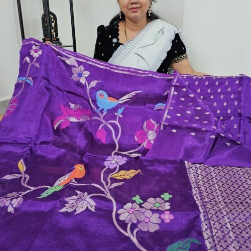 Paper Silk Pattu Saree purple with Jamdani, kaddi border – PS2292 Hyderabad
