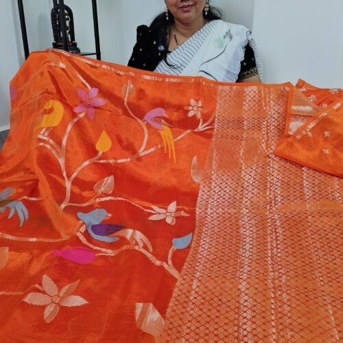 Paper Silk Pattu Saree with Jamdani Weaving – Hyderabad Collection AOPS2226