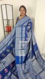 Royal Blue Paper Silk Meena Weaving Saree with Silver Zari Rich Pallu – PW252