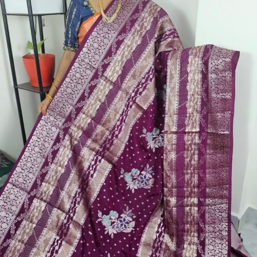 Plum Purple Paper Silk Saree with Meena Floral Weaving and Rich Zari Pallu – PW251